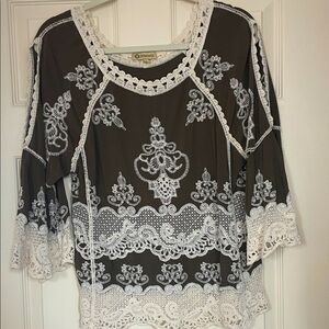 Olive green and lace blouse